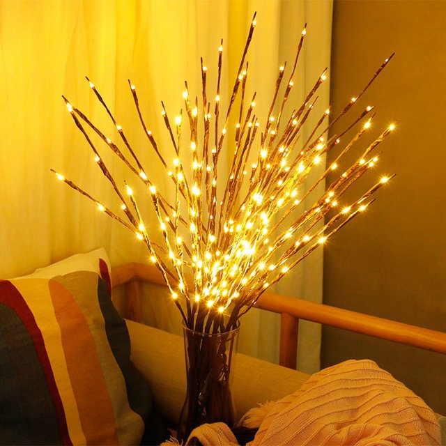 RV Paquete de 5 luces LED de rama de 73cm, 20 bombillas, funciona con pilas, ramita de sauce, rama iluminada, luces decorativas, árbol Artificial, luz DIY BRILLAR Rojo Verde