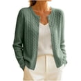 thumbnail image 2 of Dolkfu Crew Neck Fall Winter Tops for Women Wool-Like Fabric Green Long Sleeve Cardigan Cardigan Sweaters Solid Relaxed Fit Refined Tops Army Green,L, 2 of 5