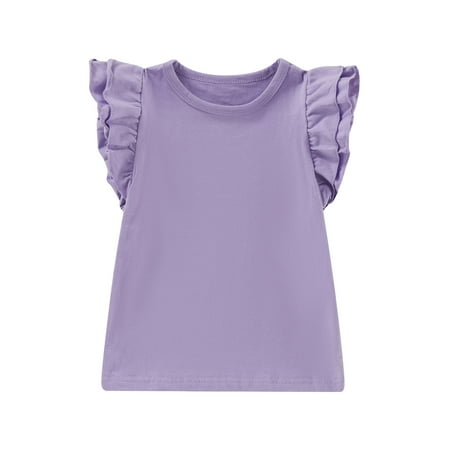 

Baby Girls Fly Sleeve T-shirt Solid Color Summer Cute Casual Top