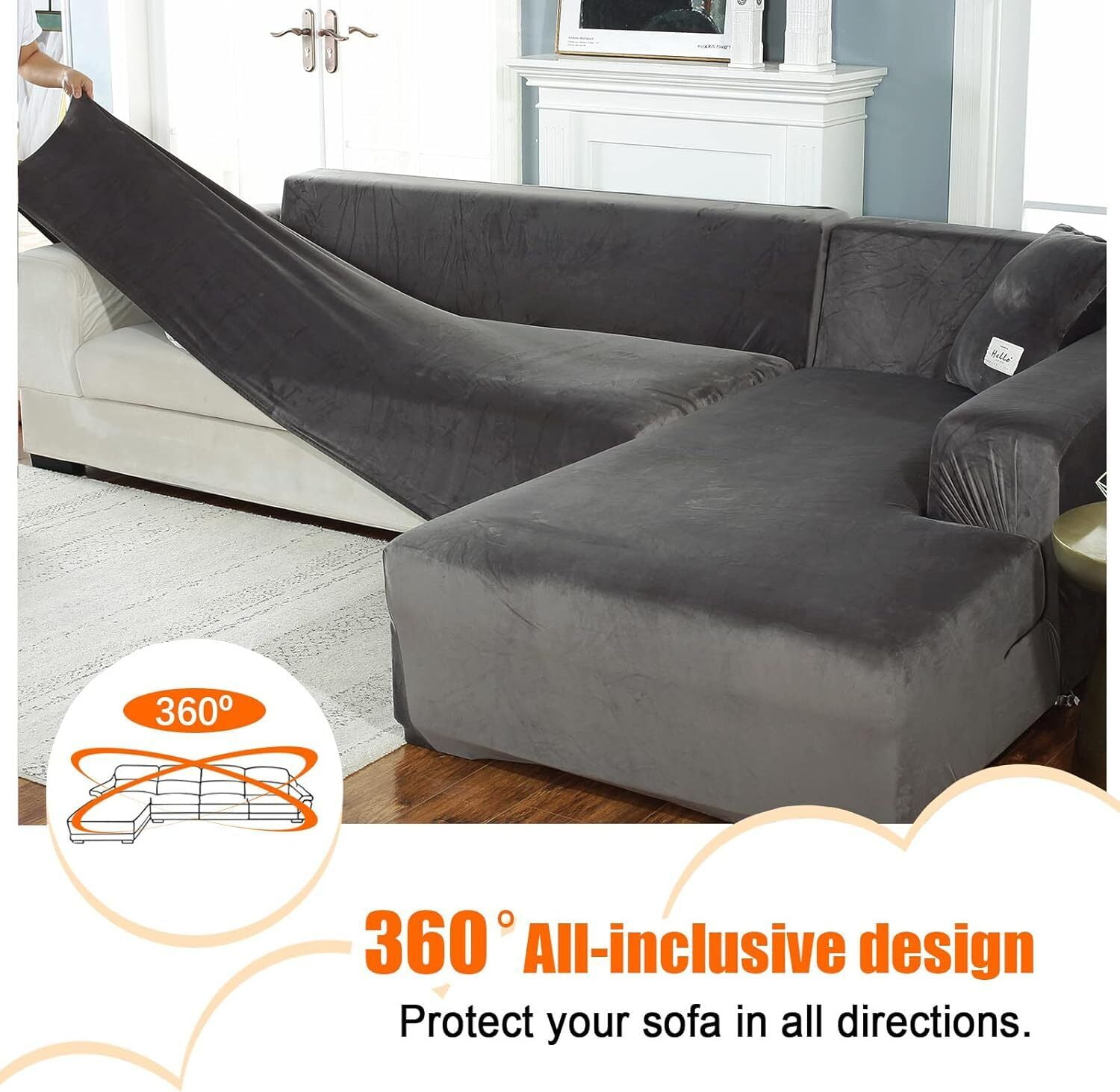 SHANNA Thick Velvet L Shape Sofa Covers, Non-Slip Sectional Couch Cover Protector Plush Sofa Slipcovers with 2pcs pillowcase for Living Room