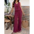 thumbnail image 4 of Conjunto de 2 Piezas para Mujer, Chaleco con Cuello en V y Cintura Anudada, Pantalones Casuales de Pierna , Color Vino Tinto , Talla S, 4 of 9