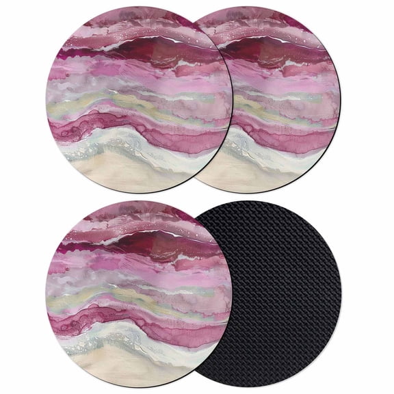 Pink Coastal Coasters Set of 4, Summer Beach Nautical Abstract Art Absorbent Coasters for Drinks, Coaster for Bar Office Dining Coffee Table Accessories Decor, Non Slip Round Desk Coaster