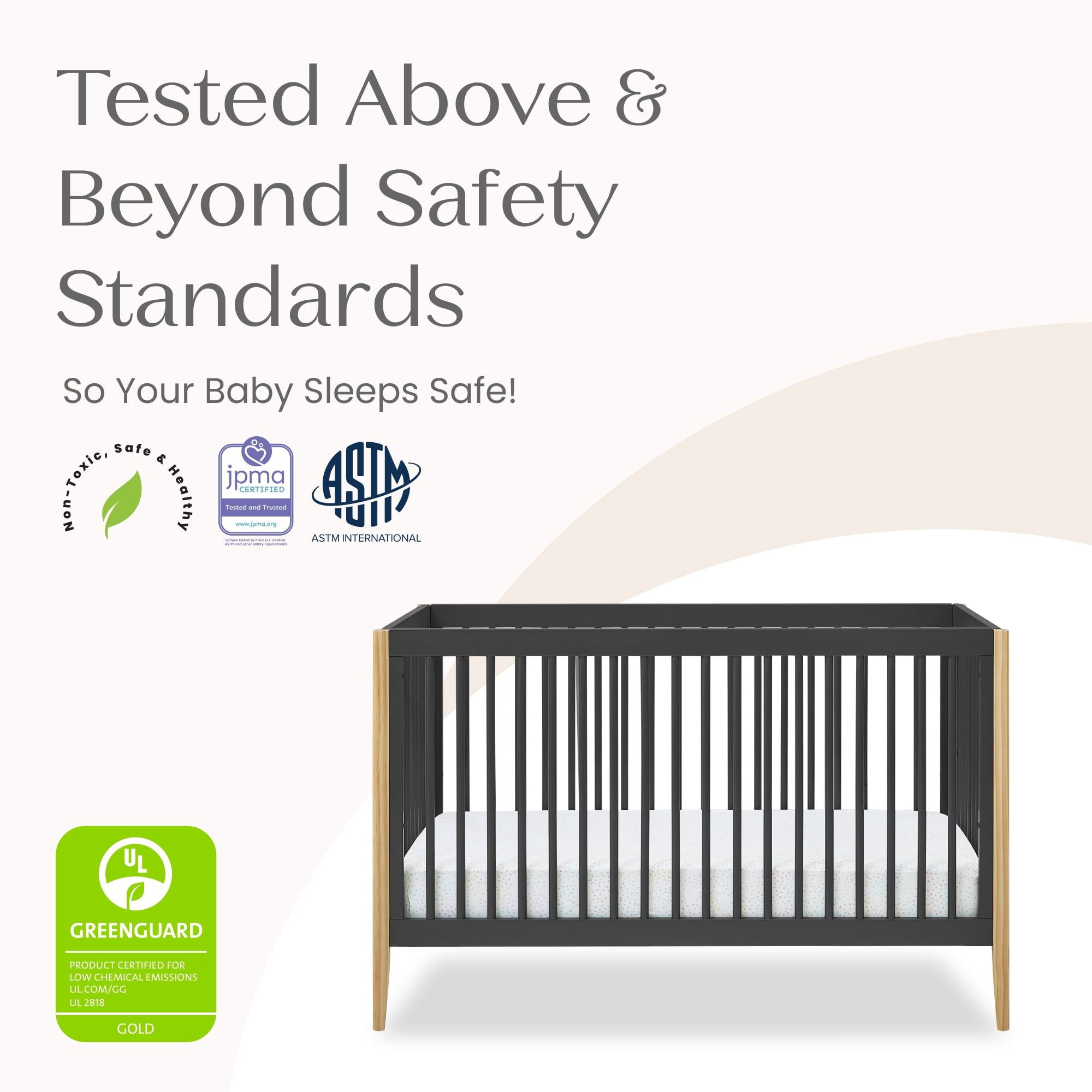 Delta Children Casey 6-in-1 Convertible Baby Crib, Charcoal Grey