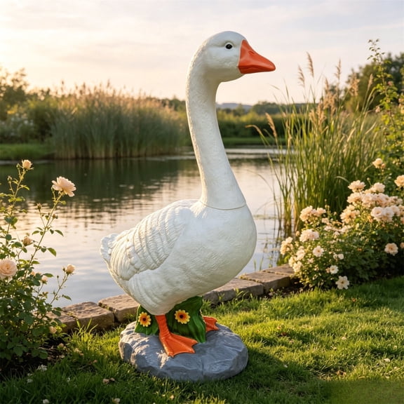 Large Porch Goose Statue 23 Inch Resin Front Porch Decor Garden Goose with Sand-Fillable Base for Home Decor Yard Lawn Patio Farmhouse Ornament