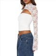thumbnail image 2 of Top Corto de Encaje Transparente con Retazos para Mujer, Estilo Y2K, Cuello Alto, Larga Acampanada, Corte Entallado, para Salir A Discotecas y Clubes Nocturnos. L, 2 of 7
