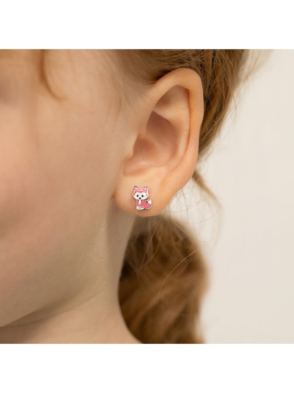 Little Fox Kids / Childrens / Girls Earrings Screw Back Enamel - Sterling Silver