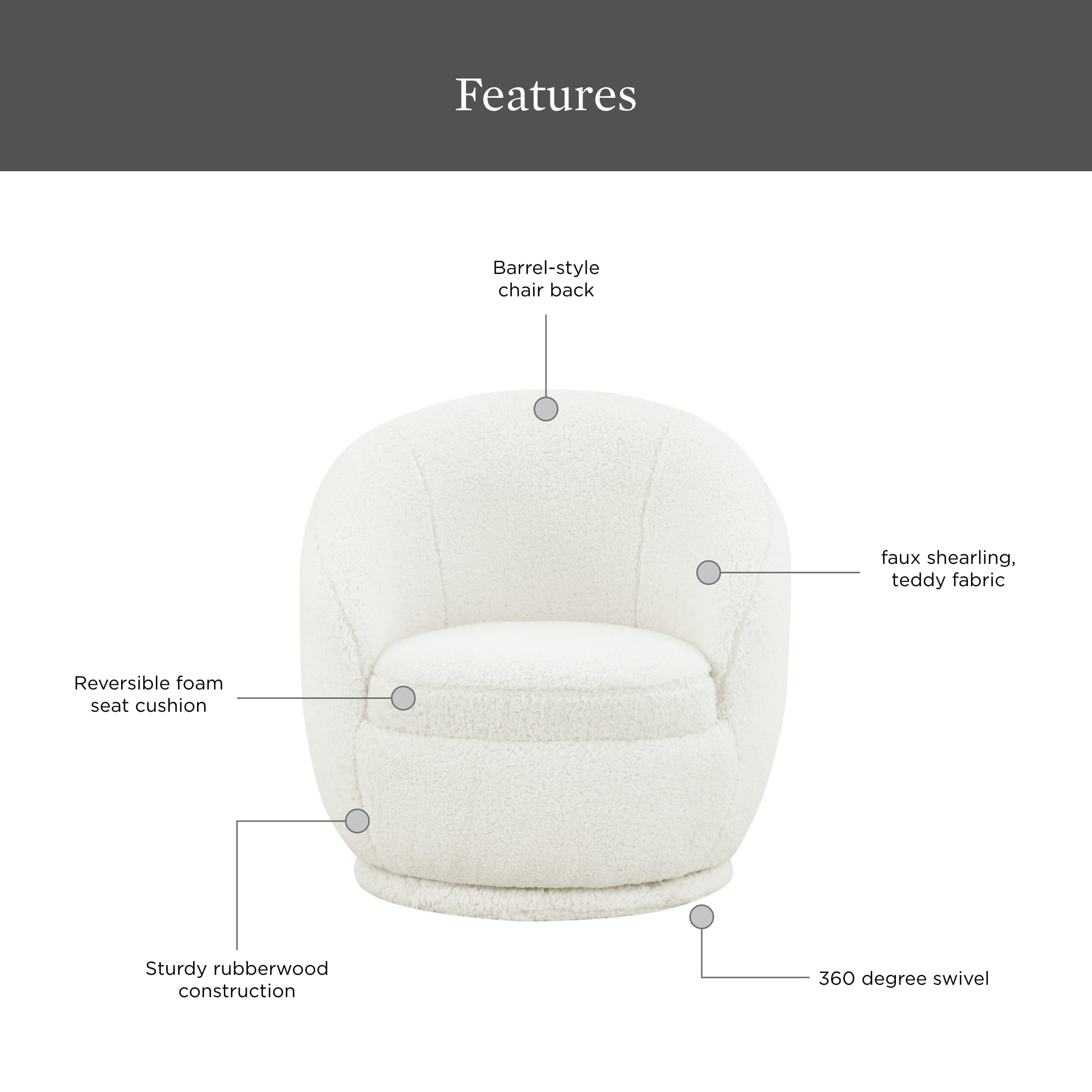 Better Homes & Gardens Mira Kids Swivel Chair, Cream Faux Shearling