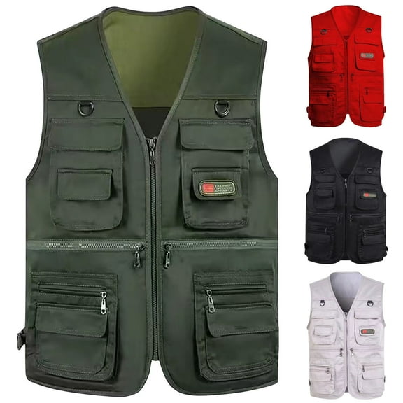 Puntoco Men's Lightweight Casual Vest Outdoor Work Fishing Zipper Travel Vest Red 8(XL)