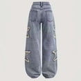 thumbnail image 6 of Kids Girls Wide Leg Jeans Elastic Waist Soft Denim Loose Fit Cherry Embroidered Pants for School Party Daily Wear Cute Trousers, 5T-15Y, 6 of 7