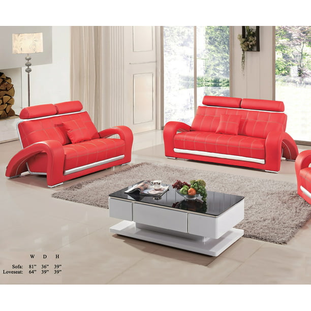 Living Room Furniture Red Silver, Red Leather Sofa And Loveseat Set