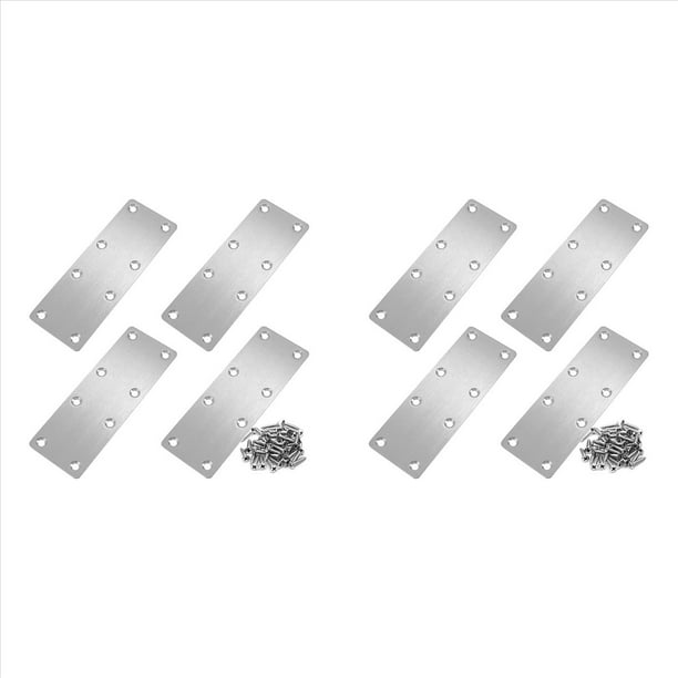 Soporte Recto de 8 Piezas Placa de ReparacióN Soporte de Acero Inoxidable con Tornillos para Muebles Puerta de Madera Madera