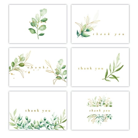 Gooji 4x6 Golden Greenery Thank You Cards (Bulk 36-Pack) Matching Envelopes