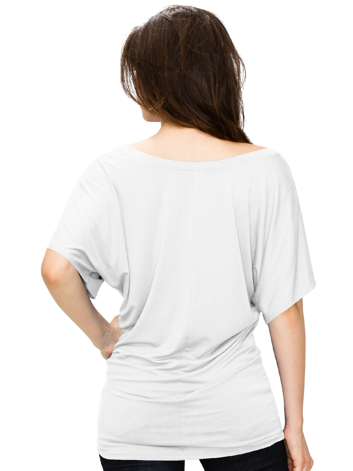 Made by Johnny Women's Boat Neck Short Sleeve Dolman Drape Top S WHITE - image 5 of 6