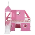 thumbnail image 4 of Harper & Bright Designs Low Loft Bed Full Size with Slide and Storage Stairs, Wood Loft Bed with Tent & Tower for Boys & Girls, Pink, 4 of 14