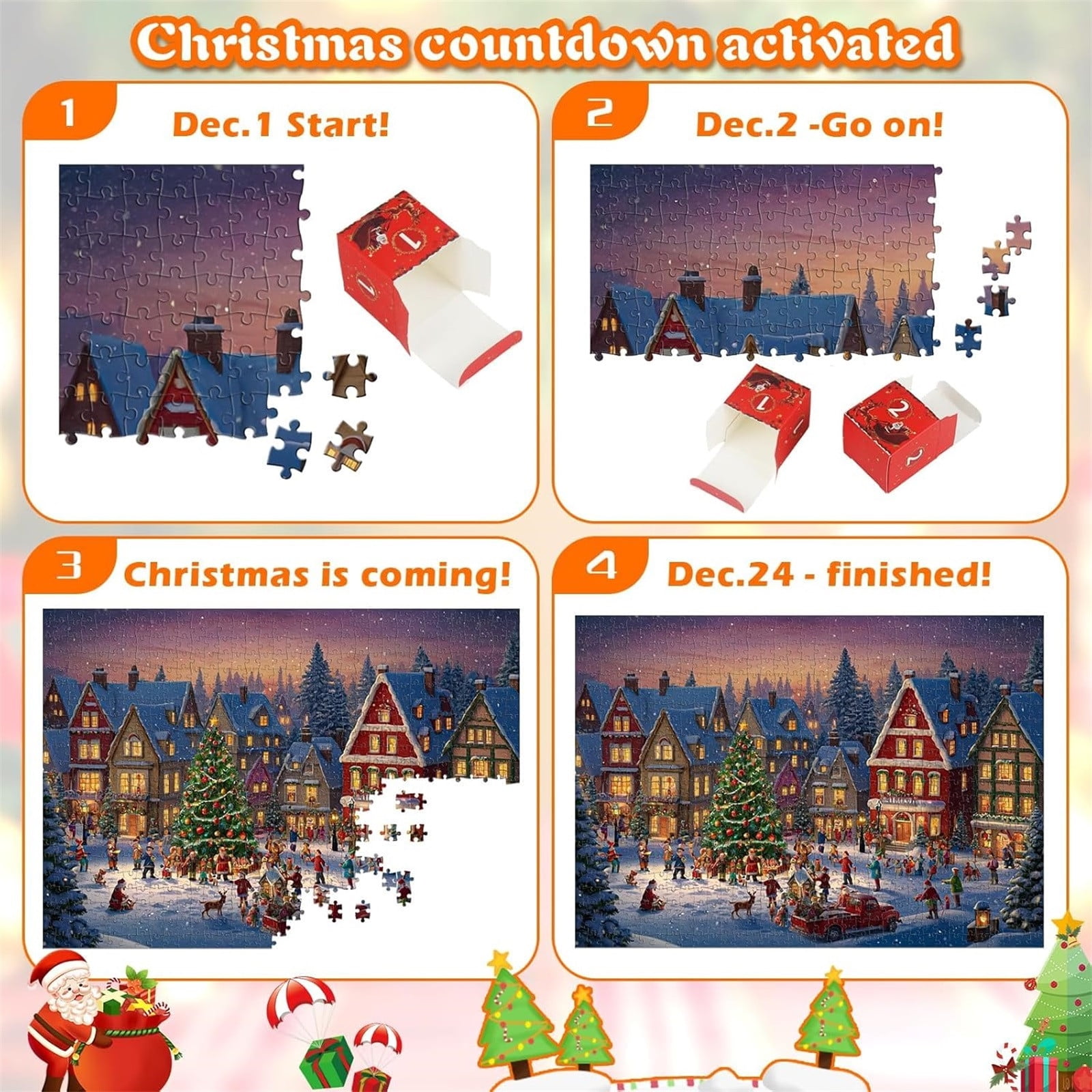 Advent Calendar 2025 Christmas Puzzles, Puzzle for Adults 24 Days of Christmas Countdown Jigsaw Puzzles Family Calendar Gitfs for Christmas Stocking Stuffer Home Decoration