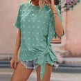 thumbnail image 4 of Women's Summer Tops Summer Casual Crew Neck Tie Side Short Sleeve Shirts Solid Color Jacquard Loose Tunic Blouses (L, Green), 4 of 7