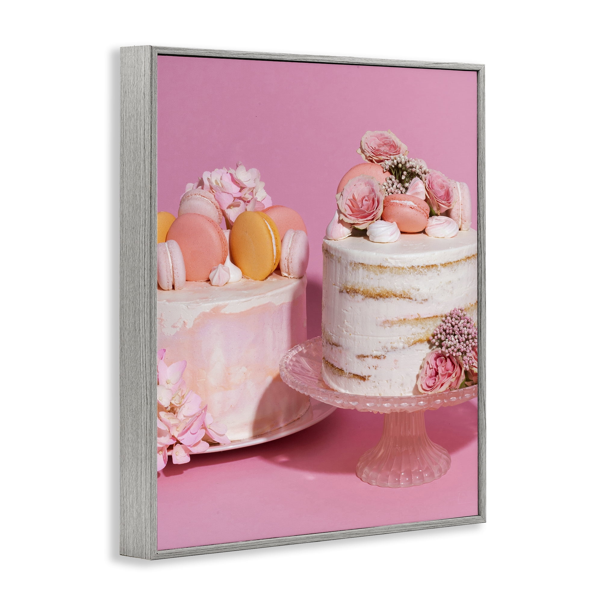 Stupell Industries Pink Pastel Macaroon Cakes Gray Framed Giclee Art, design by LISH Creative