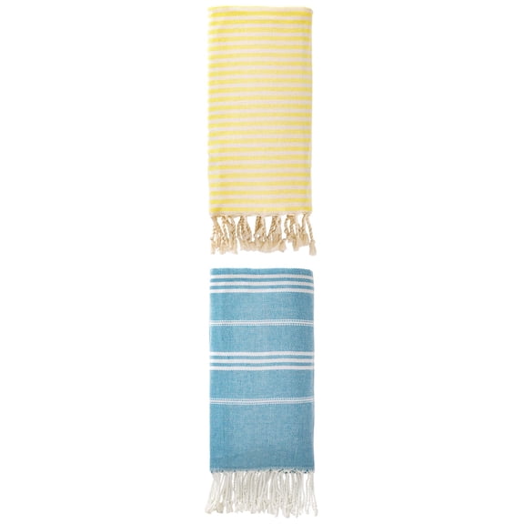 Unique Bargains 2 Pack Turkish Sand-Proof Fast-Dry Towel Light Yellow/Blue 71"x40"/71"x35"