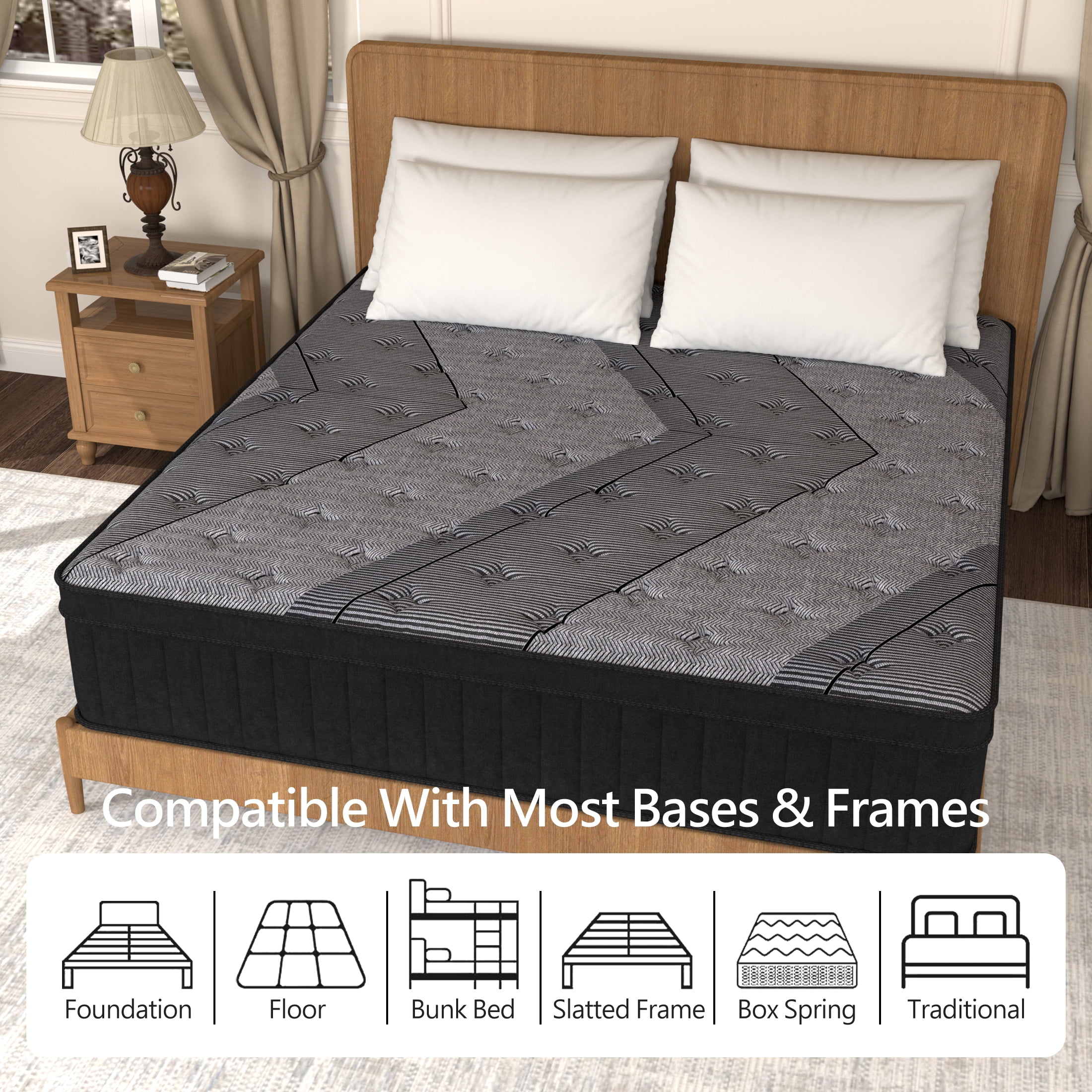 Doudter King Size Mattresses 14 Inch, Medium Firm Hybrid Mattress, Memory Foam and Individual Pocket Spring,Motion Isolation,Pressure Relief