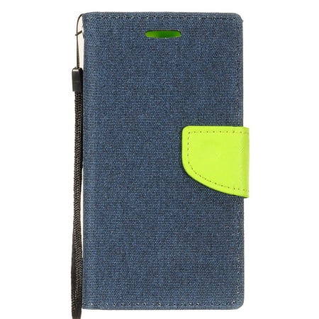 GSA Denim Fabric Wallet Case for Motorola Moto E5 Plus/Moto E5 Supra /XT1924 - Blue/Green