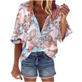thumbnail image 1 of Camisa con estampado de botones con cuello en V de primavera y otoño para mujer Top suelto informal Pompotops  FGAJ15569, 1 of 5