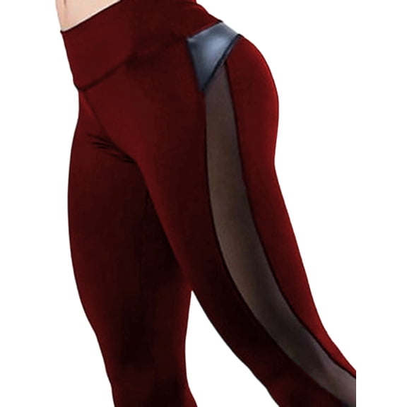 Women'S Mesh High Waist Yoga Leggings with Pockets, Tummy Control, 4-Way Stretch Wine Red S