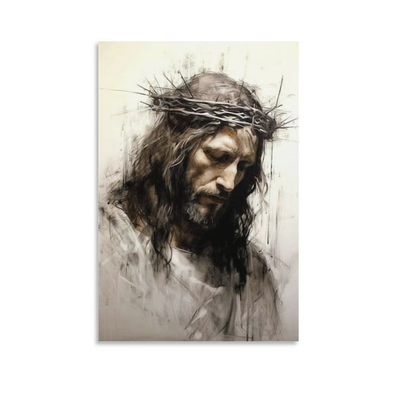Jesus Wall Art Crucifixion Jesus Crown of Thorns Vintage Gifts Canvas Painting Poster Wall Art Decorative Picture Prints Modern Decor 12x18inch(30x45cm)