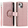 thumbnail image 2 of Crossbody for iPhone 14 Wallet Phone Case with Card Slots Zipper Pocket, Soft Elegant PU Leather Flip Stand Lanyard Wrist Strap Purse Cover for iPhone 14 Women Girls, Rosegold, 2 of 11
