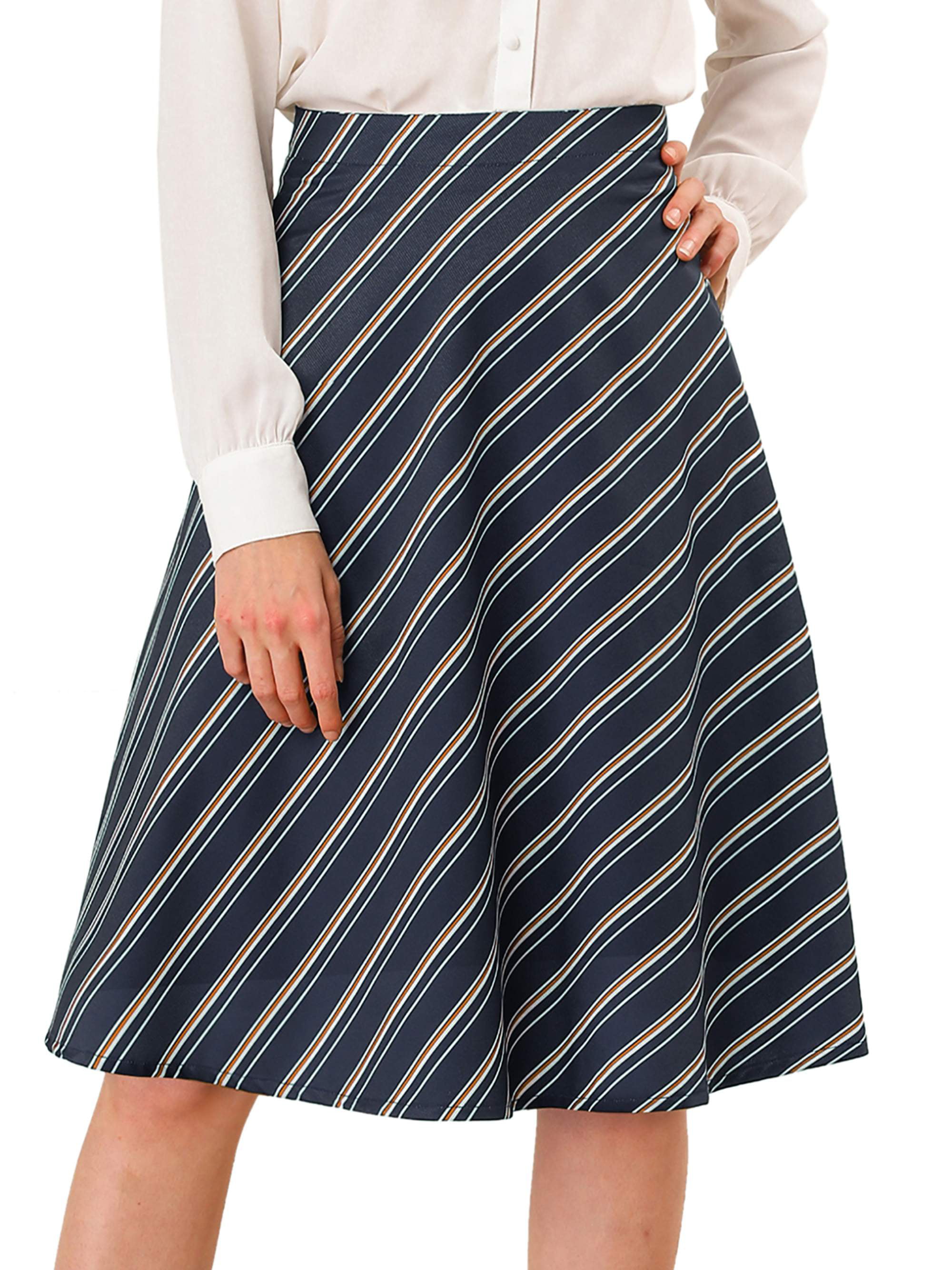Unique Bargains Women's Striped Work Elastic Back Waist A Line Midi Skirt -  Walmart.com