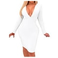 thumbnail image 2 of Women Dresses V-neck Sexy Long Sleeved Solid Pleated Dresses Fashion Dresses White Trendy Skirt Size L, 2 of 6