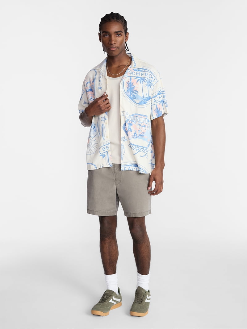 No Boundaries Boxy Fit Linen Blend Patterned Resort Shirt, Men's