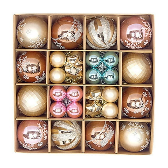 Christmas Clearance 60mm/2.36" Delicate Contrast Color Theme Painting & Glittering Christmas Tree Pendants Decorative Hanging Christmas Baubles Balls Ornaments Set - 44 Pieces (Bronze & Gold & Pink)