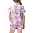 thumbnail image 5 of UAYOTSE Kids Silky Satin Nightwear Set, Girls Short‑Sleeve Collared Button‑Front Top with Coordinating Shorts, Casual Home Sleep Outfit Size 6-7 Years, 5 of 5