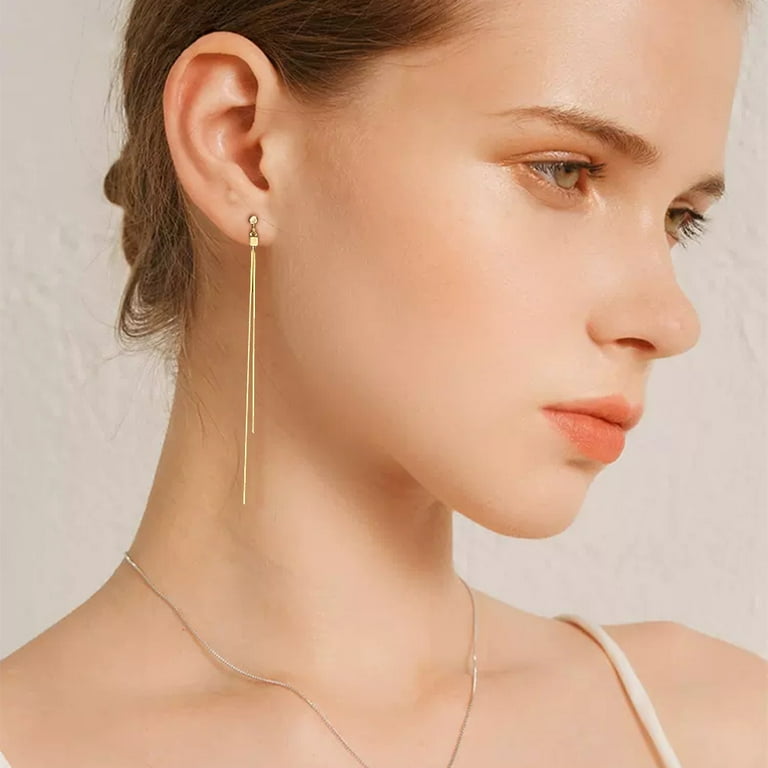 Gold Tassel Chain Earrings 925 Sterling Silver for Women Long