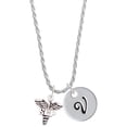 thumbnail image 1 of Delight Jewelry Silvertone SLP Caduceus - Silvertone Script Initial Disc - V - Charm Necklace, 20"+3", 1 of 4