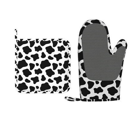 

Oven Mitts and Potholders Cow Prints Silicone Glove Heat Resistant Kitchen Gloves for Cooking 2-Piece Set C43