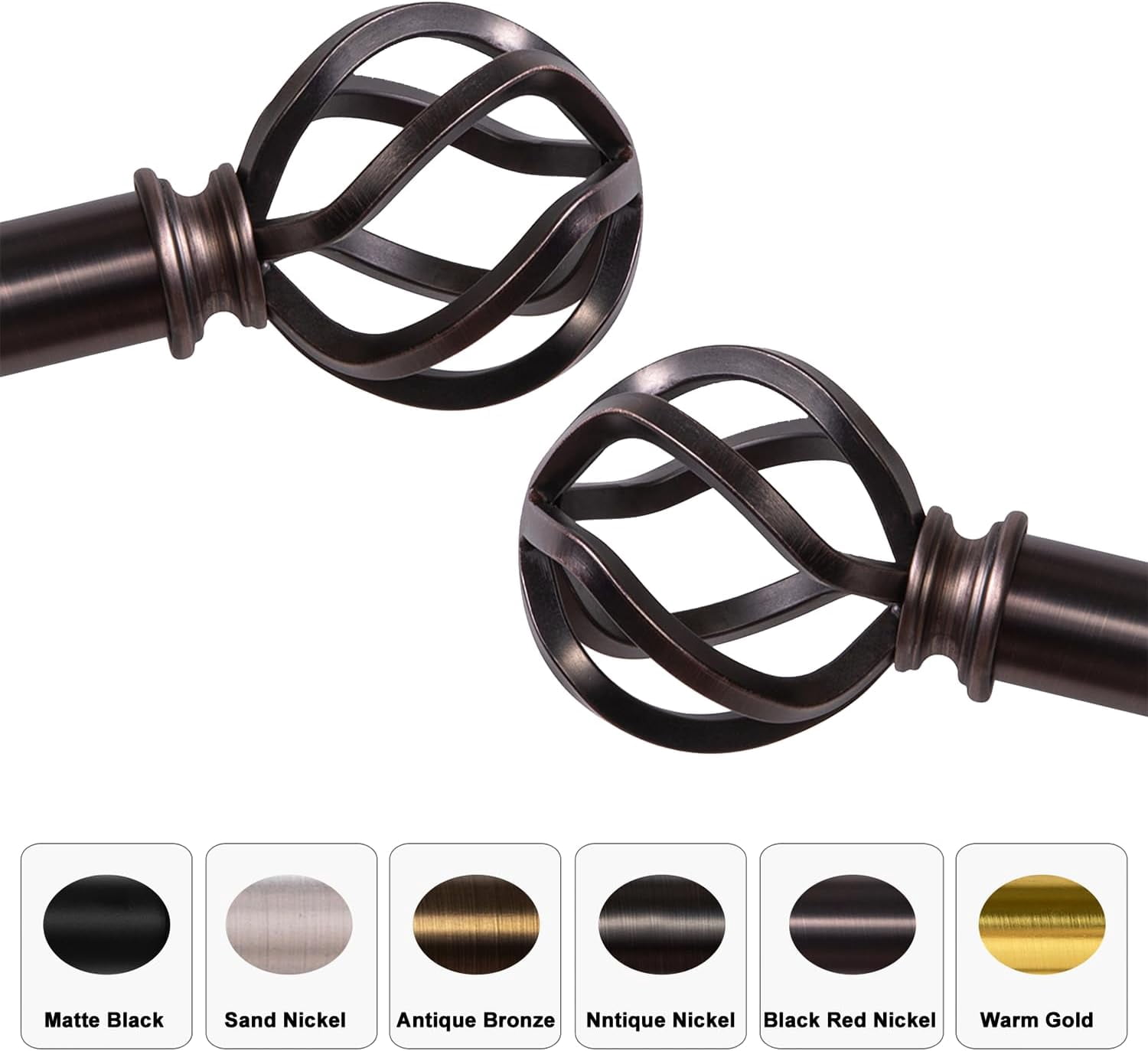 AllWays Plaza Curtain Rods 18 to 45 Inches, 1 Inch Modern Drapery Rods, Adjustable Heavy Duty Curtain Rod, with Twisted Cage Finial for Home & Office (18"-45"Dark Red)