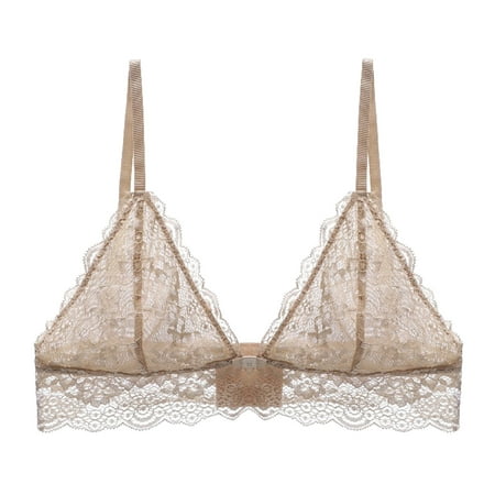 

Pgeraug bras for women Lace Bralette With Extenders Thin Adjustable Strap Unpadded Cute Triangle Bralette Lace Bra For underwear women Beige M