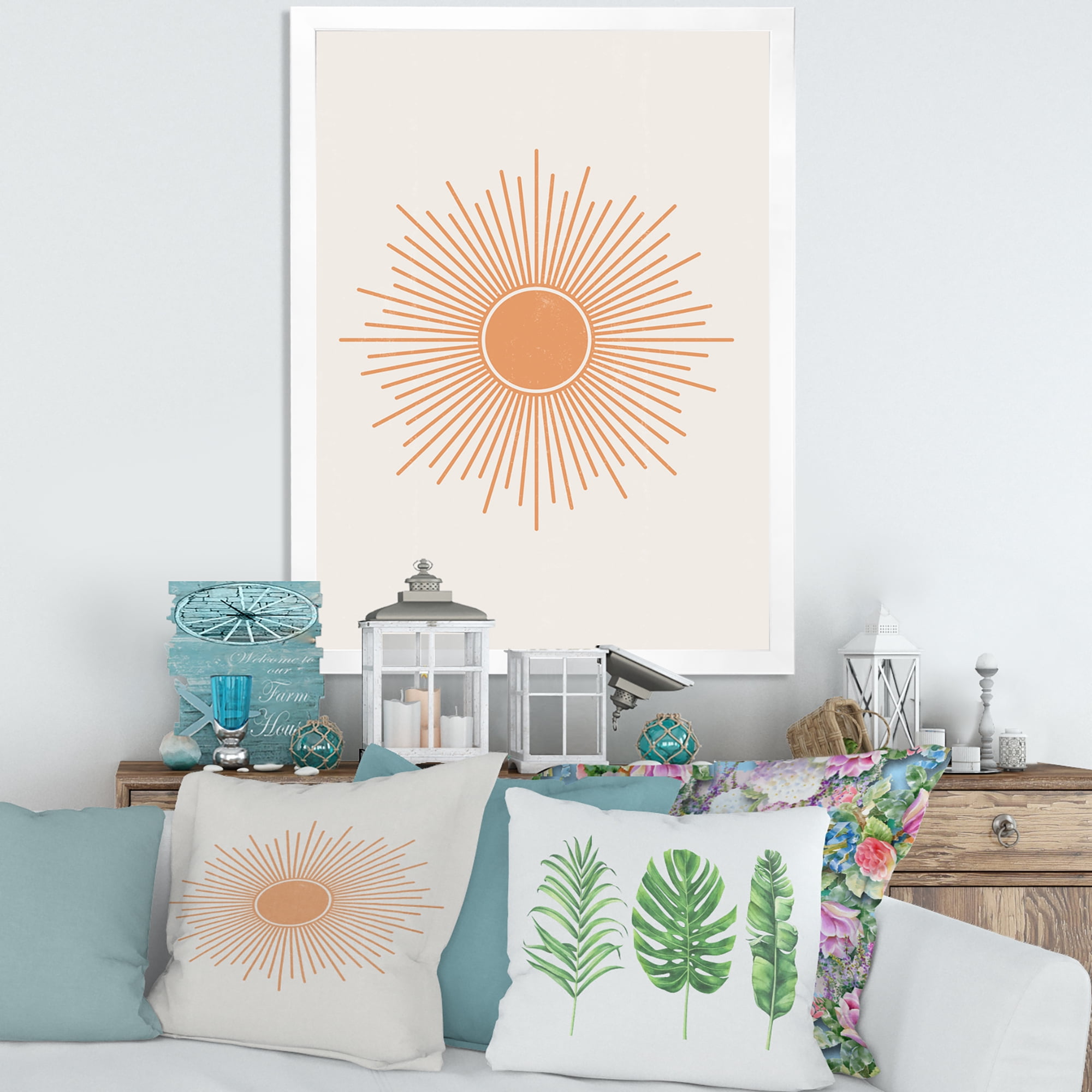 Designart 'Minimal Bright Shining Orange Sun Rays III' Modern Framed Art Print