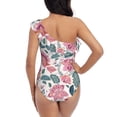 thumbnail image 5 of Cauagu Flower Leaves Print Women's Sexy One Piece Swimsuits One Shoulder Ruffle Tummy Control Bathing Suit Slimming Swimwear-X-Large, 5 of 6