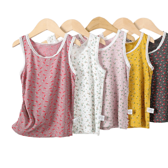 LYMAYTER Little Girls Kids Breathable Sleeveless Tank Top Girls Floral Print Soft Lightweight Summer Basic Tops