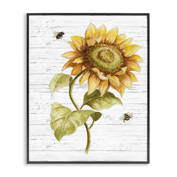 Stupell Industries Rustic Lodge Rustic Sunflower Roaming Honey Bee Black Framed Giclee Art, 16 x 20, by Patricia Pinto