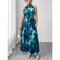 thumbnail image 3 of Multicolor Plus Size Sleeveless High Neck Maxi Dress With Cinched Waist And Floral Print, 3 of 7