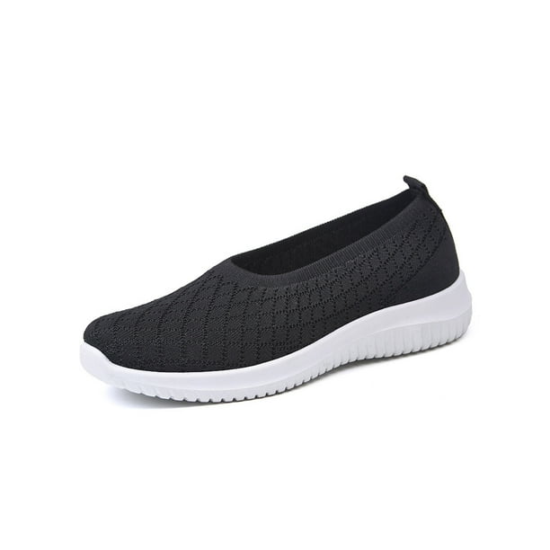 Avamo Women Walking Shoes Anti Slip Flats Low Top Slip On Sneakers Breathable Comfort Shoe Running Black 6.5