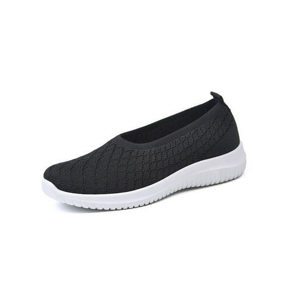 Woobling Chaussures Plates Basses Légères pour Femmes Jogging Confortable sur les Baskets Tennis Bout Rond Noir 5