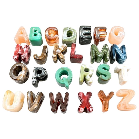 Acrylic Letter Beads Set 26-Pack, Marble Pattern Alphabet Beads for DIY Jewelry Making, Name Bracelets & Keychain Crafts