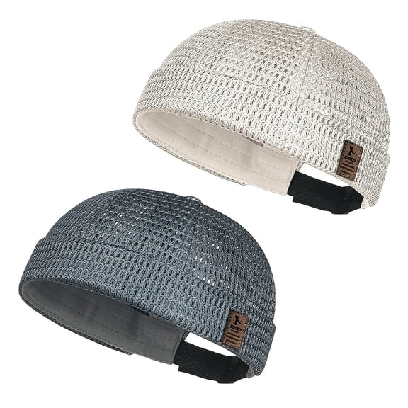 GILIGEGE Mens 2 Pack Mesh Brimless Cap with No Brim, Docker Cap Beanie Hat Flip Sailor Breathable Skull Cap,Stay Cool,kuffi,dome cap,Adjustable Lightweight Summer Hat for Outdoor Wear Beige