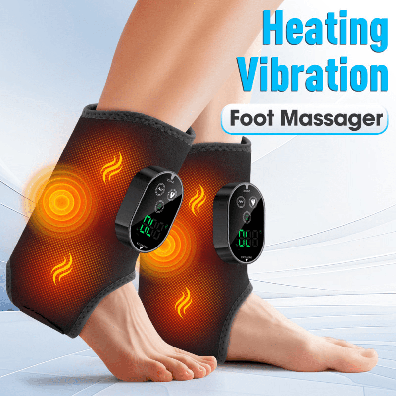 2PCS Heating Foot Massager, Wireless Ankle Brace Wrap with 3000mAh Battery, Cordless Ankle Heating Pad, 6 Heat & 3 Vibration Modes, Dual Motor, Type-C 2PCS Charging, Portable for Home Travel