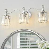 Deyidn 26" Modern 3-Light Chrome Bathroom Vanity Light - Dimmable Bathroom Transitional Fixture with Crystal Glass Shades