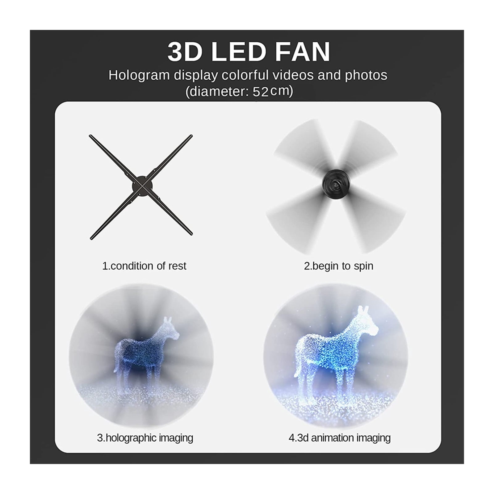 20.47" 3d Fan Hologram Projector LED Advertising Display Logo Light Led for Trade Show Exhibition Business Holiday ,Versatile And Practical